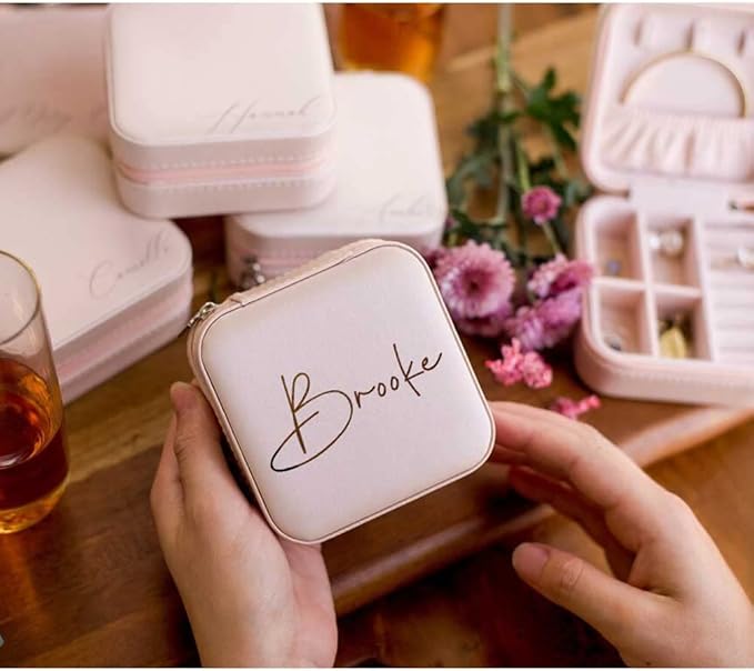 DayOfShe Personalized Name Jewelry Box College Dorm Essentials for Girls Graduation Gifts 2025, Leather Small Travel Jewelry Case for Wedding Gifts Bridesmaid Proposal Gifts-NeatNest