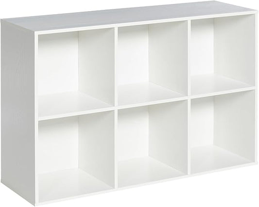 Wooden 6-Cube Storage Organizer with Closed Back Panel, 11in Cube Shelf Opening, Bookshelf, Display Shelf,Closet Cabinet for Home and Office,Embossed White
