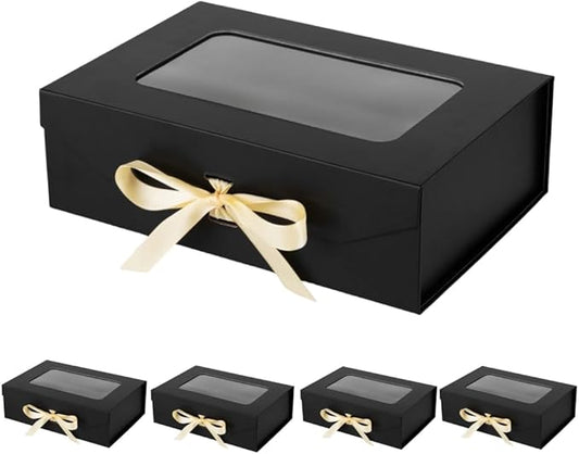 5 Pcs Black Gift Box for Presents with Ribbon 10.8x7.5x3.5 Inches Clear Gift Box with Window Magnetic Closure Gift Boxes with Lids-NeatNest