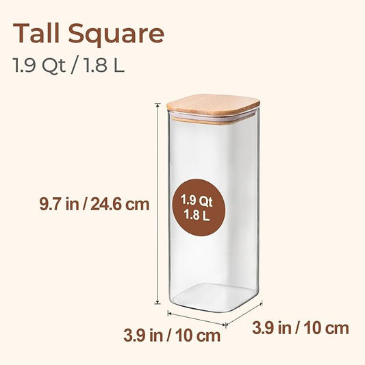 ComSaf 1.9 Qt Glass Storage Containers with Lids, Glass Jars with Lids, Clear Food Storage Jar, Square Canister Set of 3, Pantry Organizers and Storage for Flour Rice Pasta Tea Coffee Bean-NeatNest