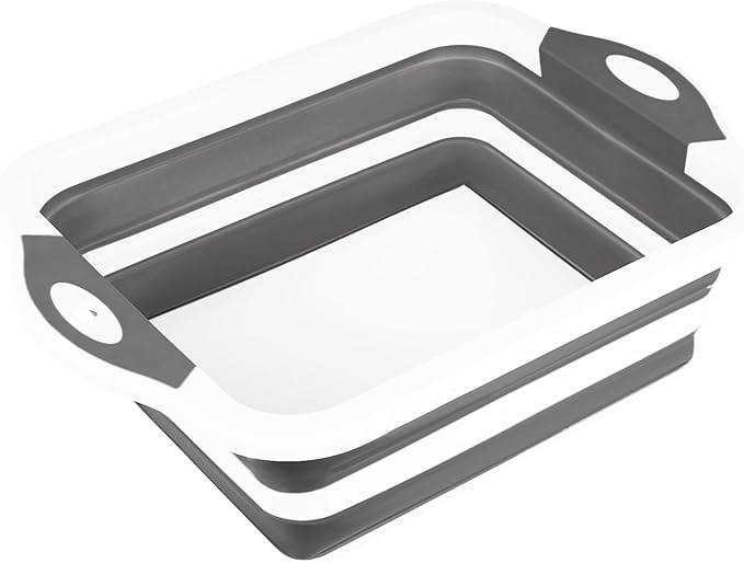 Collapsible BBQ Prep Tub/Cutting Board 10L, Foldable Dish Tub with Colander, Portable Camping Sink, Multifunction Dishing Basin Bucket Wash Tub for Kitchen Fruit Vegetable Picnic (Gray)-NeatNest