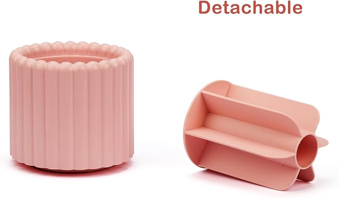 360 Rotating Makeup Brush Cup,Pink Cute Brush Organizer, Removable 7 Slots Spinning Cosmetic Brushes Storage Pen Holder for Vanity, Dresser, Desk, 5 Inch | 1 Pack-NeatNest