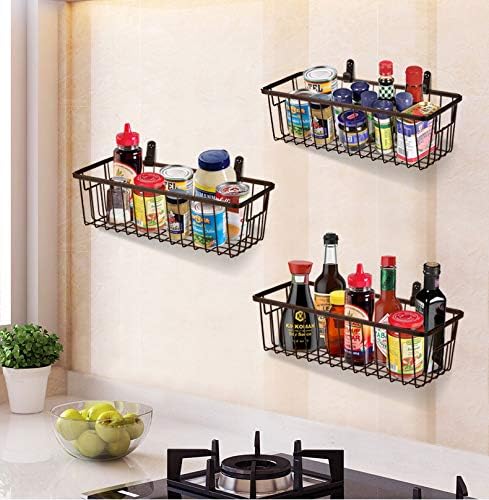 SheeChung Farmhouse Decor Metal Wire Bathroom Storage Organizer Basket Bins - for Cabinets, Shelves, Closets, Vanity Countertops, Under Sinks, Pantry, Laundry Room, Garage - Small, 2 Pack (Bronze)