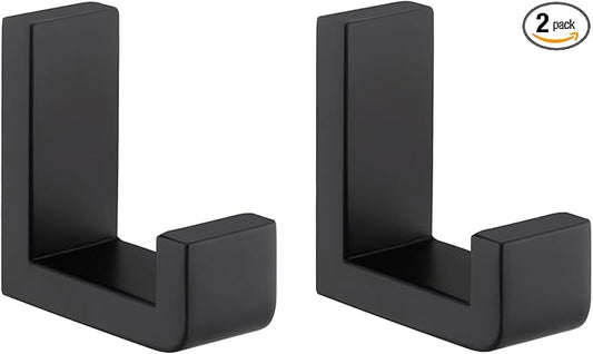 Angle Simple Towel Hook Matte Black 2 Pack, 304 Stainless Steel Bathroom Coat Robe Hook for Wall