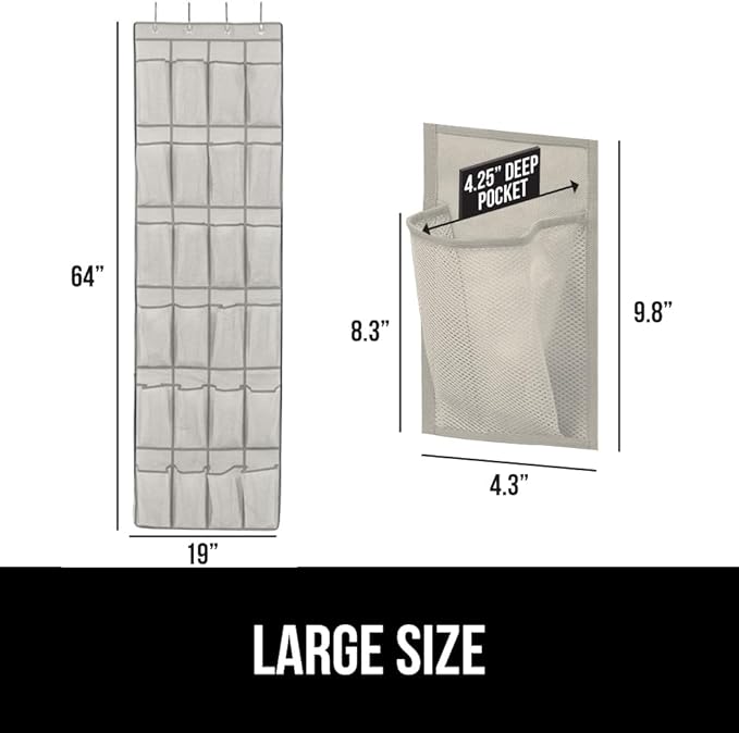 GORILLA GRIP Over the Door Shoe Organizer, 24 Large Breathable Mesh Pockets, Space Saving Hanging Storage Holder, Closet Rack Hanger Holds Up to 40 lbs, Hangs on Closets for Shoes, Accessories, Linen-NeatNest
