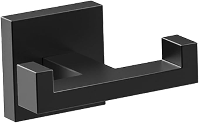 BOZWELL Double Towel Hooks for Bathroom Matte Black Wall Mount，Simple Modern Square Style Coat Robe Hook，Stainless Steel Heavy Duty Door Hanger for Bathroom Bedroom Kitchen Hotel Pool 1502-B-1