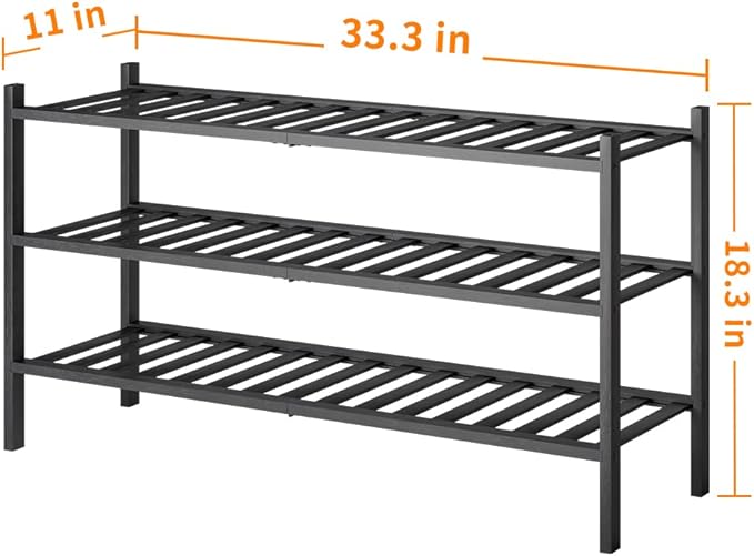 Long Shoe Rack, 3-Tier Bamboo Stackable Shoe Shelf Storage Organizer, Shoe Stand for Closet, Entryway and Hallway-NeatNest