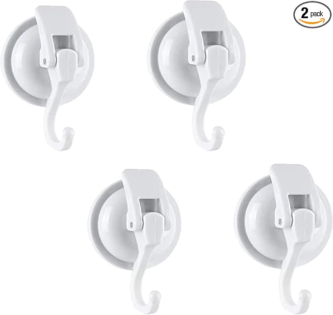 Extra Duty Suction Cup Hooks - Glass & Bathroom Robe Hooks, White (4 Pack)