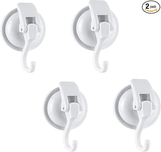 Extra Duty Suction Cup Hooks - Glass & Bathroom Robe Hooks, White (4 Pack)
