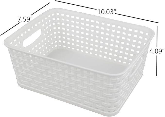 Anbers White Plastic Weave Storage Basket, 10.03" x 7.59" x 4.09", Set of 6-NeatNest