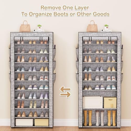 Covered Shoe Rack Tall Metal Shoes Rack Organizer for Entryway Garage Closet Tall Shoe Shelf Shoe Storage Cabinet Free Standing Large Garage Shoes Racks Organizer-NeatNest