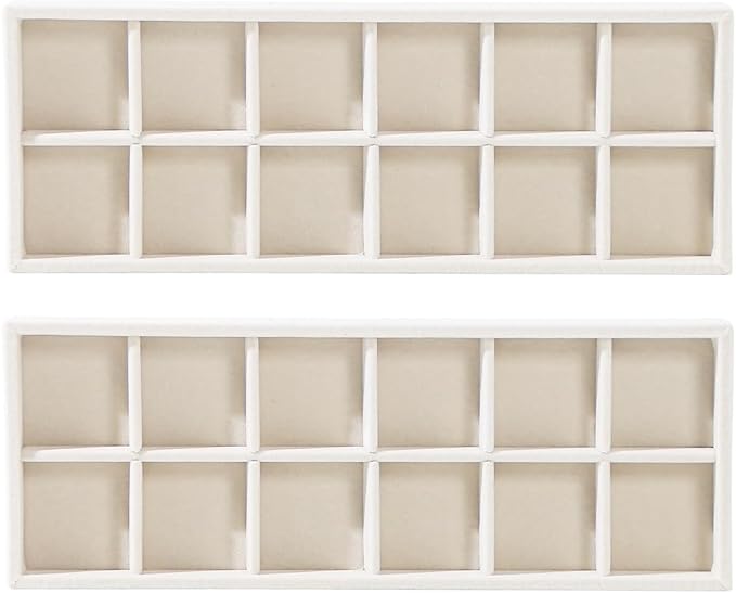 2Pcs Desk Drawer Storage Tray, Nightstand Organizer Tray, Necklace Bracelet Ring Earring Jewelry Display Tray, Grid Table Organizer Holder Tray for Sunglass, Phone, Watch, Perfume (12 grid)/Beige-NeatNest