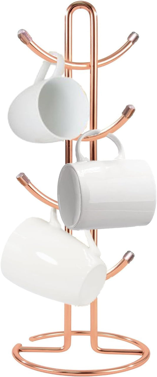 FitWell Coffee Mugs Holder, Mug Tree, Mug Organizer for Cabinet, Mug Stand, Coffee & Tea Cup Storage Rack (Copper, 8 Mugs Holder (17.5" H))-NeatNest