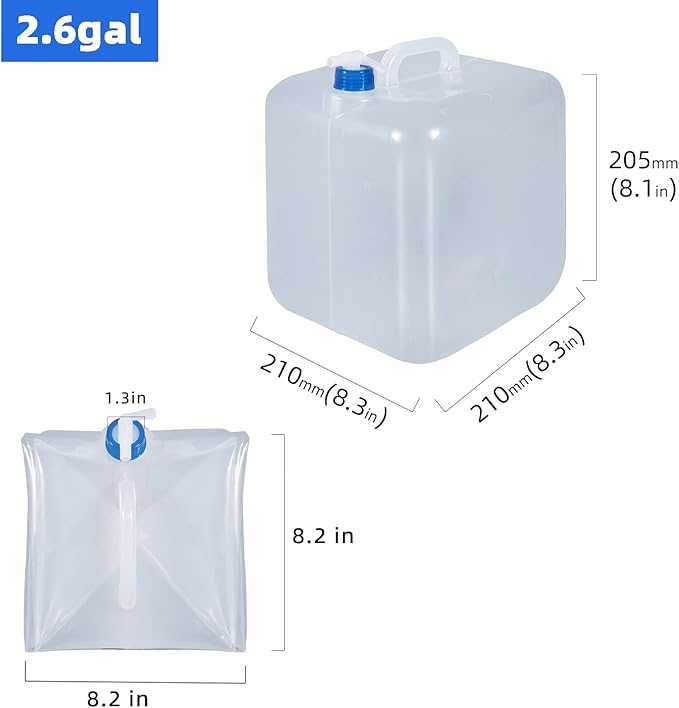 2 Pack Collapsible Water Container with Spigot, Foldable Cube Water Jugs Portable Water Storage for Outdoors Camping Hiking Disaster Preparedness & Survival Gear 1.4/2.6/4/5.3 Gallon-NeatNest
