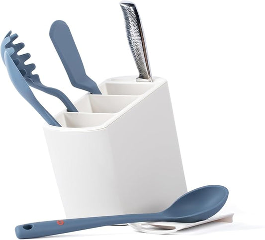 Angled Utensil Holder for Countertop | Space-Saving Kitchen Organizer for Large & Small Utensils with Knife Holder | Cooking Utensil Caddy with Spoon Rest | Kitchen Essentials Under Cabinet Organizer-NeatNest