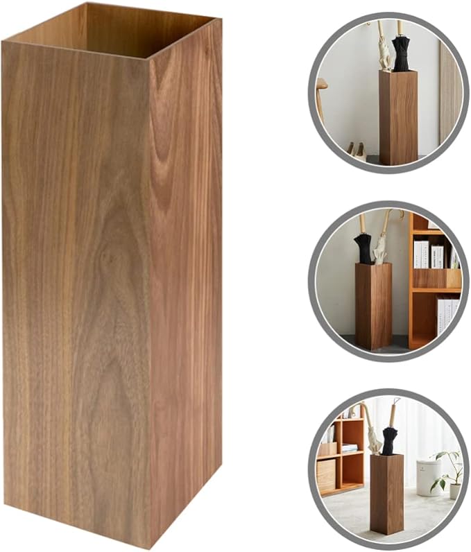 HOMSFOU Umbrella Stand Wood Umbrella Holder Farmhouse Umbrella Bucket Square Wooden Umbrella Holder Canes Walking Sticks Holder for Home Office Entryway 6.3"L x 6.3"W x 19.7"H