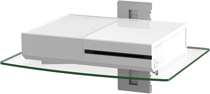 WALI Floating Entertainment Center Shelves, Holds Up to 17.6lbs, TV Shelf with Strengthened Tempered Glasses for DVD Players, Cable Boxes, Games Consoles, TV Accessories (CS201S), 1 Shelf, Silver