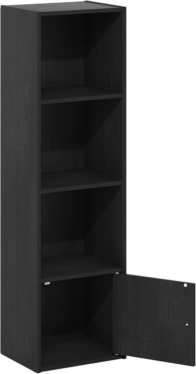 Furinno Luder Shelf Bookcase with 1 Door Storage Cabinet, Blackwood-NeatNest