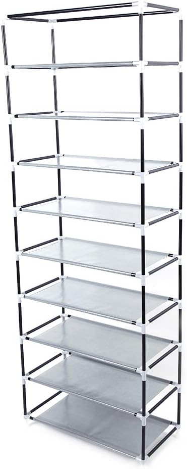 10 Tiers Shoe Rack with Dustproof Cover 27 Pair Shoe Tower Stand Sturdy Shelf Storage Organizer Cabinet Perfect for Bedroom, Closet, Entryway, Dorm Room (Purple)-NeatNest