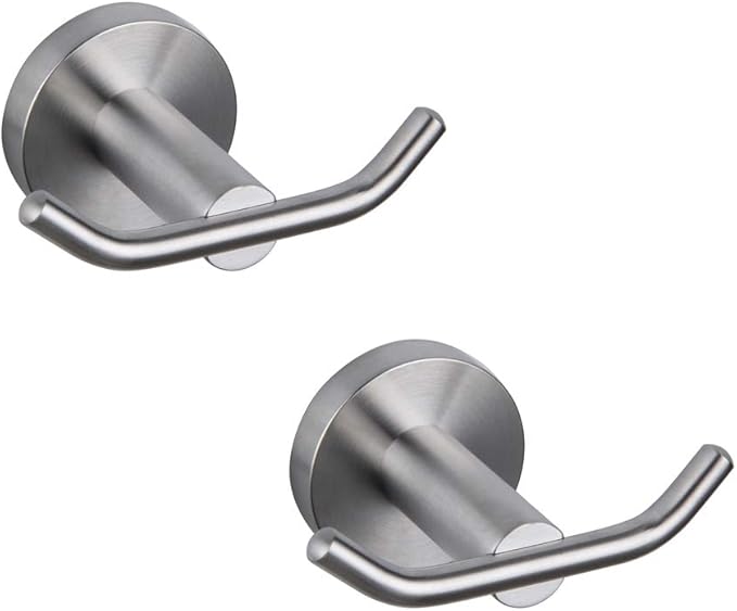 GERZ Bath Double Towel Hook SUS 304 Stainless Steel Coat/Robe Clothes Hook for Bath Kitchen Modern Hotel Style Wall Mounted 2 Pack Brushed Finish AG61908-2LS