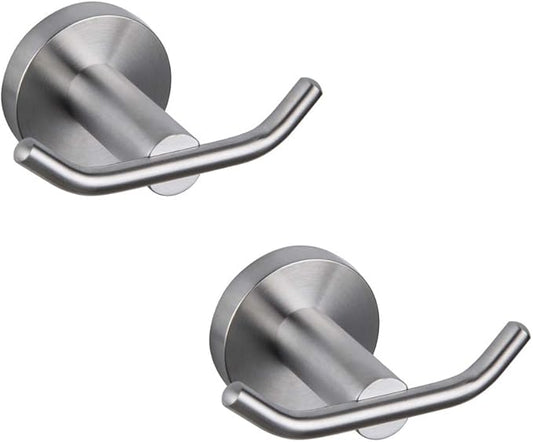 GERZ Bath Double Towel Hook SUS 304 Stainless Steel Coat/Robe Clothes Hook for Bath Kitchen Modern Hotel Style Wall Mounted 2 Pack Brushed Finish AG61908-2LS