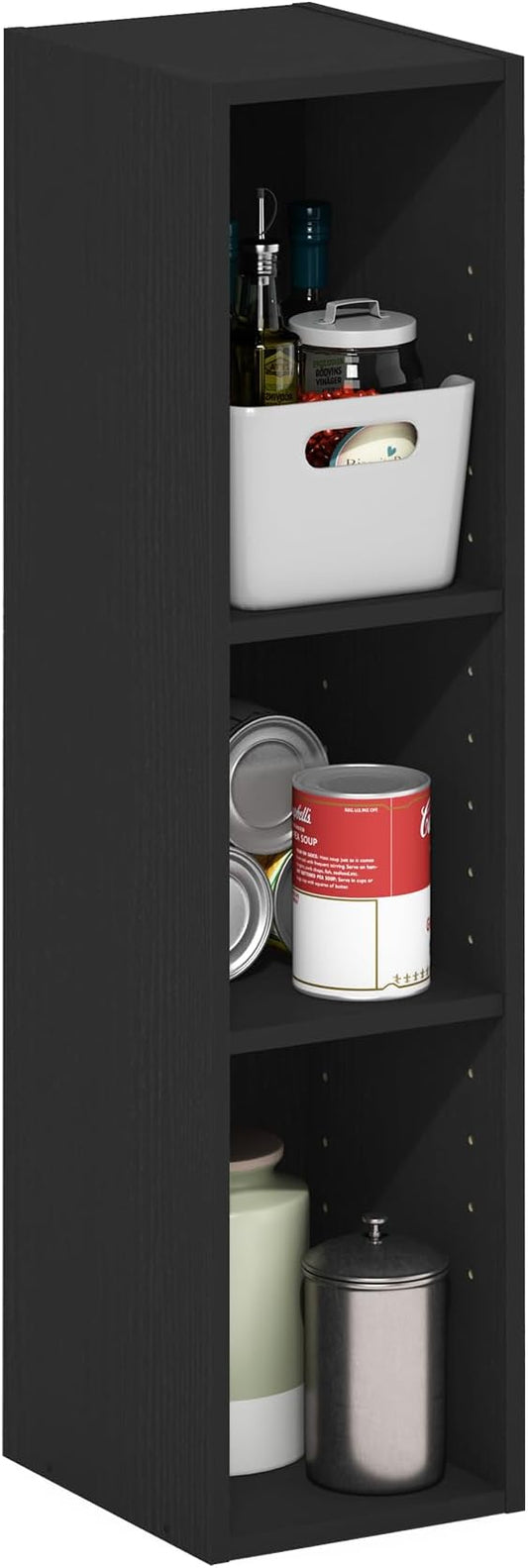Furinno Fulda 3-Tier Space Saving Storage Shelf Bookcase, 8-Inch Width, Blackwood-NeatNest