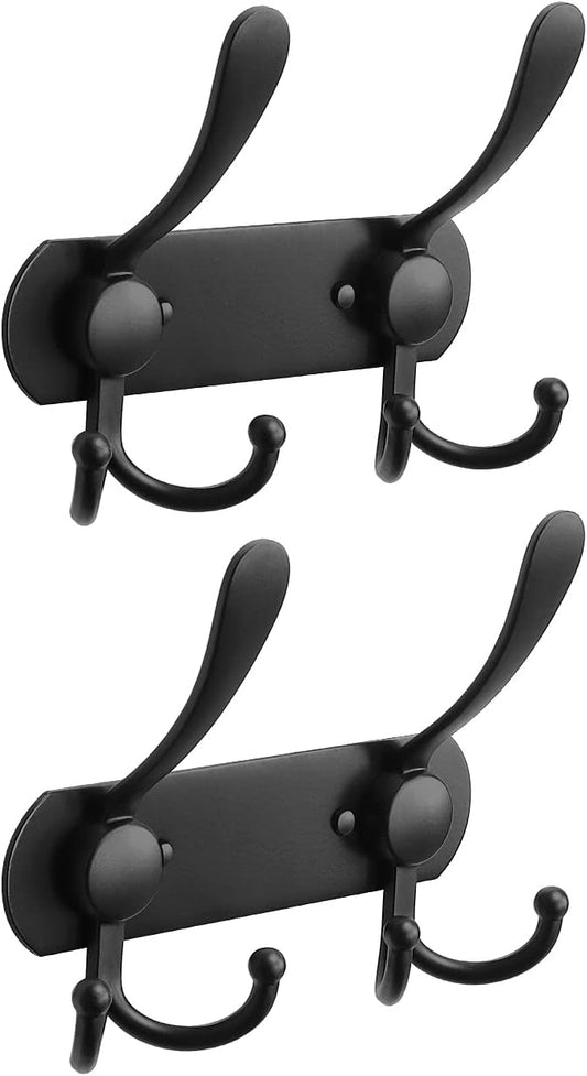 NearMoon Coat Rack Wall Mounted-2 Pack, Heavy Duty Bath Towel Hooks Stainless Steel Robe Hooks Holder, Metal Coat Hook for Towel Coat Hat Key Bathroom Bedroom Hotel Entryway (2 Hooks, Matte Black)