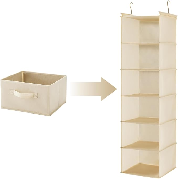 Hanging Shelf Closet Storage Organizer Removable Drawers ，Hanging Storage Organizer Hanging Sweater 2 Sock Underwear Drawers for Closet, Bedroom, Beige-NeatNest