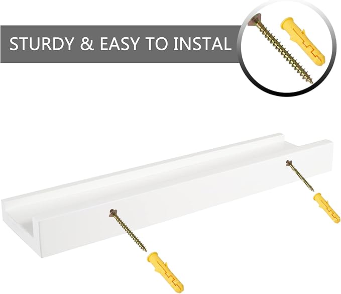 16 Inch Floating Shelves Wall Mounted, Solid Wood Wall Shelves for Decor and Storage, Picture Ledge Shelf for Bedroom/Bathroom/Living Room/Kitchen/Laundry Room, White Color,16*4*1.5, 1 Pack-NeatNest