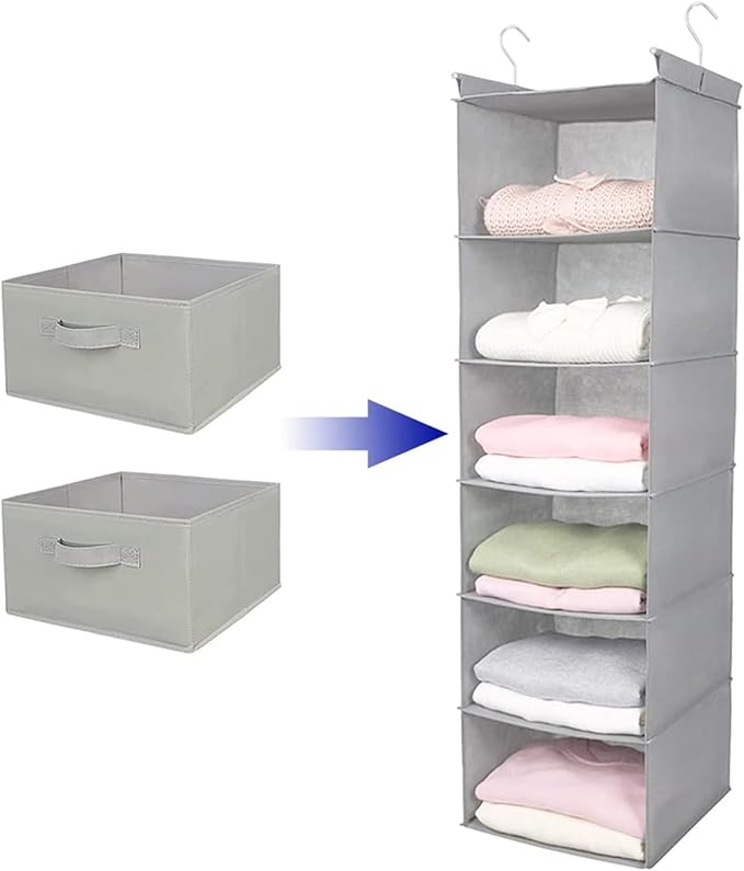 Hanging Shelf Closet Storage Organizer Removable Drawers ，Hanging Storage Organizer Hanging Sweater 2 Sock Underwear Drawers for Closet, Bedroom, Light Grey-NeatNest