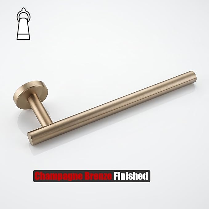 JQK Hand Towel Holder Towel Ring Champagne Bronze, 10 Inch Thicken 0.8mm 304 Stainless Steel Bathroom Hand Towel Bar, 9 Inch Useable Length Wall Mount Towel Rack, THH110L9-CB