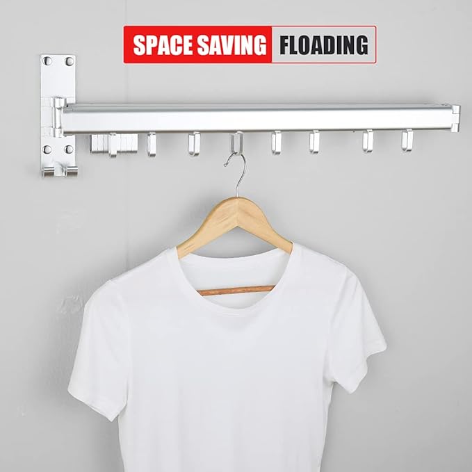 BESTHLS Wall Mounted Clothes Drying Rack for Space Saver Hangers Design for Balcony, Mudroom, Bedroom Foldable Laundry Rack (2-Pole Silver)