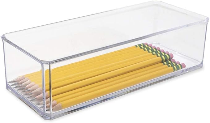Isaac Jacobs Clear Acrylic Rectangular Stackable Storage Organizer, (9" L x 3.5" W x 2.5" H) Drawer Tray, Multi-Functional, Bathroom, Kitchen, Home, Office, Desk, Drawers-NeatNest