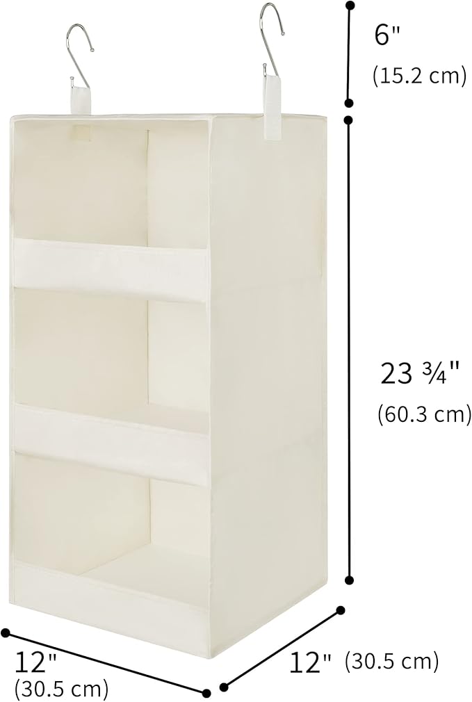 GRANNY SAYS 3-Shelf Hanging Organizer, Foldable Hanging Closet Storage, Closet Shelves Organizer for Camper, Beige, 29 ½" H X 12" W X 12" D, 2-Pack-NeatNest