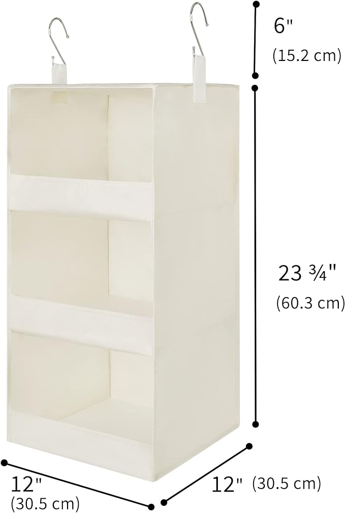 GRANNY SAYS 3-Shelf Hanging Organizer, Foldable Hanging Closet Storage, Hanging Shelves for Wardrobes & RV Closet, Beige, 29 ½" H X 12" W X 12" D, 1-Pack-NeatNest