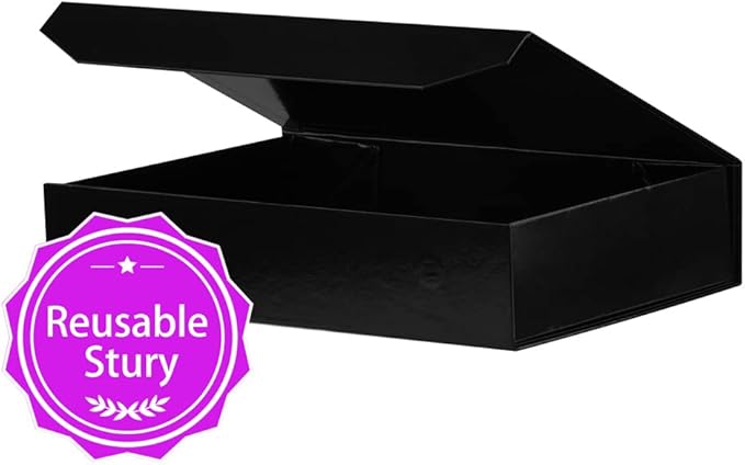 1 Pack Black Gift Boxes with Lids Small 12 x 8 x 2.7 Inches Clothes Gift Boxes for Presents Shirt Gift Boxes with Ribbon Magnetic Gift Boxes Bulk Cute Box for Packaging (Glossy Surface)-NeatNest