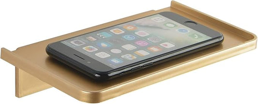 Acrylic Floating Wall Shelves - Small Stick-on Wall Mounted Phone Shelf Holder Wipes Rack Smart Speaker Shelf for Bathroom,Kitchen,Toilet,Bedroom,Office - Gold