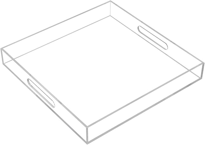 Clear Sturdy Acrylic Serving Tray with Handles - 14x14Inch - Coffee, Appetizer, Breakfast, Butler Tray - Kitchen Countertop & Makeup Drawer Organizer-NeatNest