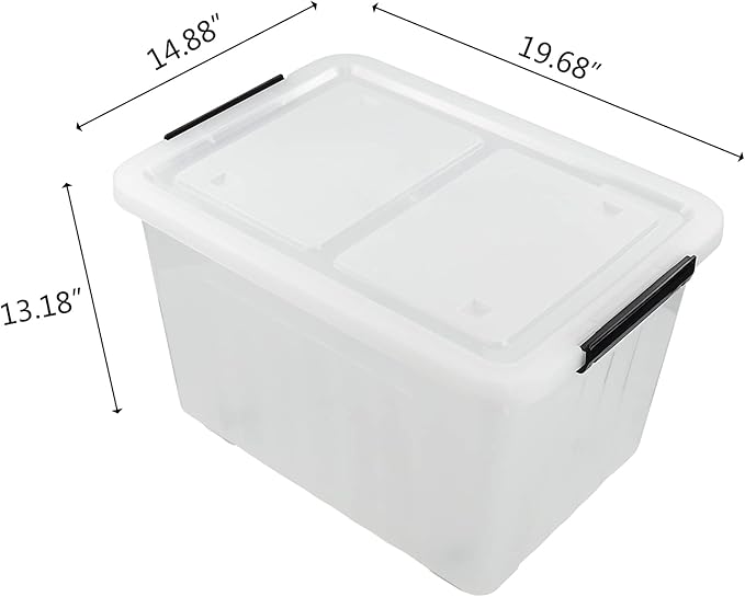 Bringer 4-Pack Large Clear Plastic Storage Box with Lid, 50 L Wheeled Clear Storage Boxes-NeatNest