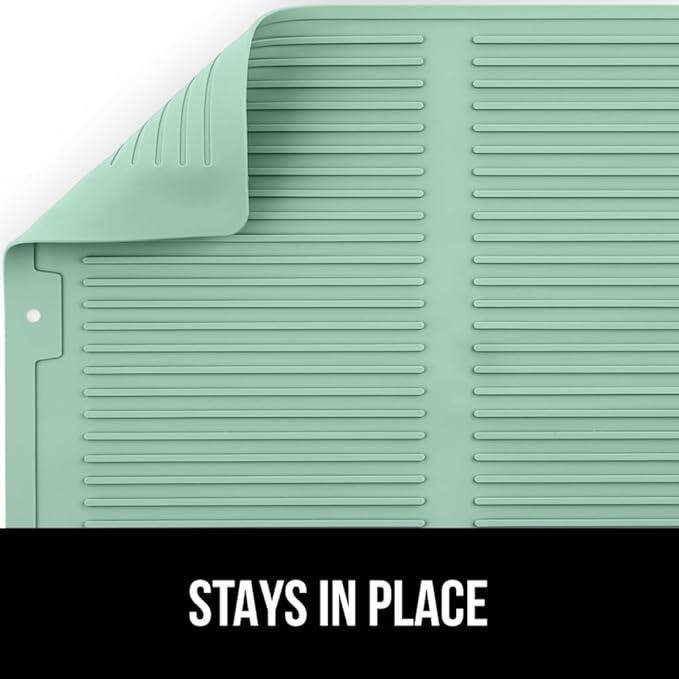 GORILLA GRIP 100% BPA-Free Patented Silicone Dish Drying Mat for Kitchen Counter, 18x24 Inch, Water Catching Ribbed Design, Easy Clean Waterproof Sink Liner, Heat Resistant, Fits Under Rack, Mint