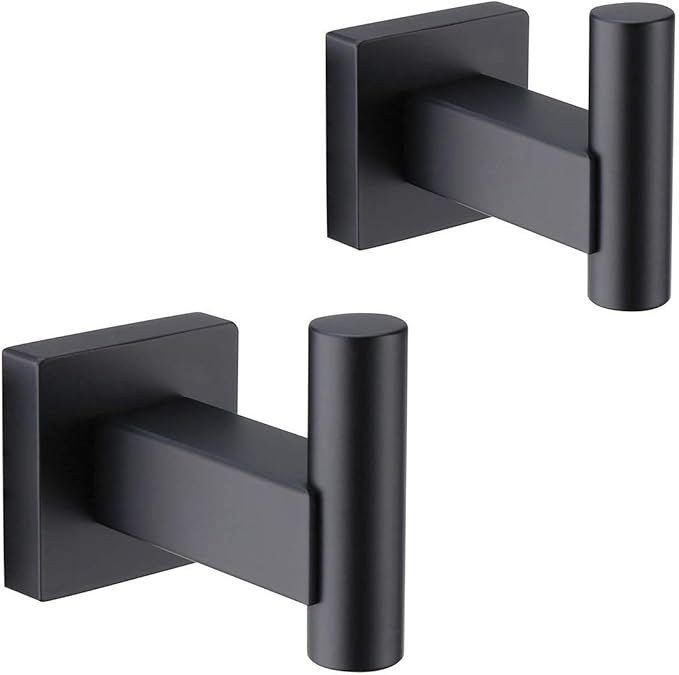 GERZWY Bathroom Matte Black Coat Hook SUS 304 Stainless Steel Single Towel/Robe Clothes Hook for Bath Kitchen Garage Heavy Duty Contemporary Hotel Style Wall Mounted 2 Pack DG1407-BK