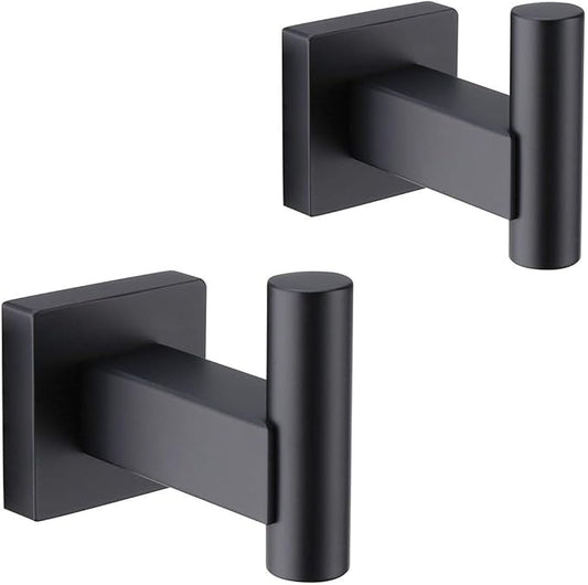 GERZWY Bathroom Matte Black Coat Hook SUS 304 Stainless Steel Single Towel/Robe Clothes Hook for Bath Kitchen Garage Heavy Duty Contemporary Hotel Style Wall Mounted 2 Pack DG1407-BK