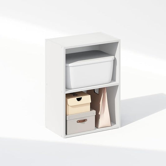 Furinno Reed 2-Tier Open Shelf Multipurpose Closet Storage, Storage Organizer, White-NeatNest