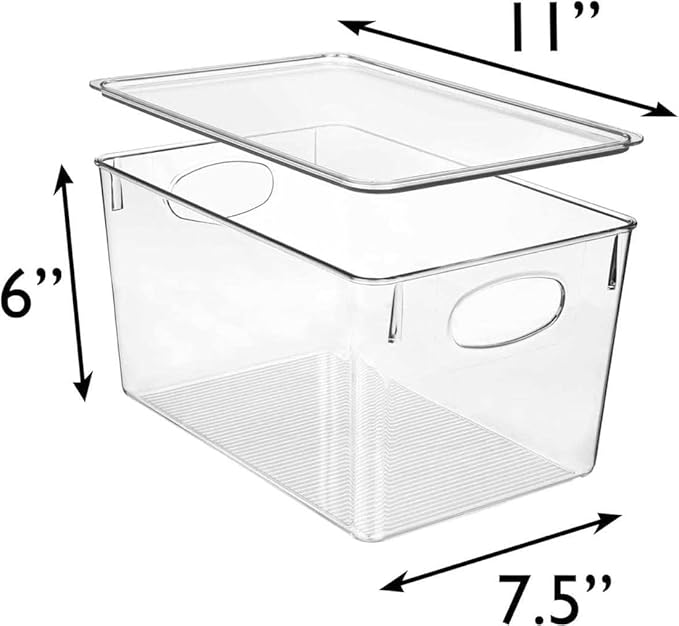 Clear Plastic Storage Bins with Lids, Perfect for Kitchen Organization or Pantry Organization and Storage, Stackable Fridge Organizer Bins, Storage Containers for Organizing, Cabinet Organizers-NeatNest