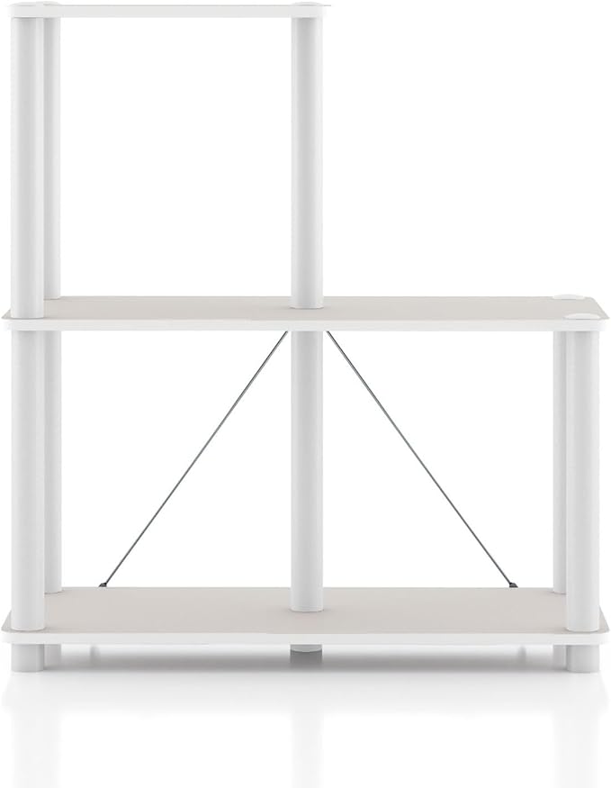 HOMES: Inside + Out Apexa Modern 3-Cube Ladder Shelving Units, Collectibles Display Shelves, Easy Assembly Standing Shelf, Home Storage Organizer for Living Room, Bedroom, Office, Taupe Grey