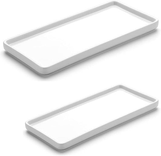Gurygo 2 Pack 8"/10" Bathroom Trays, Ceramic Vanity Trays for Bathroom, Small Ceramic Tray, Kitchen Soap Tray for Kitchen Counter (White,Set/2)-NeatNest