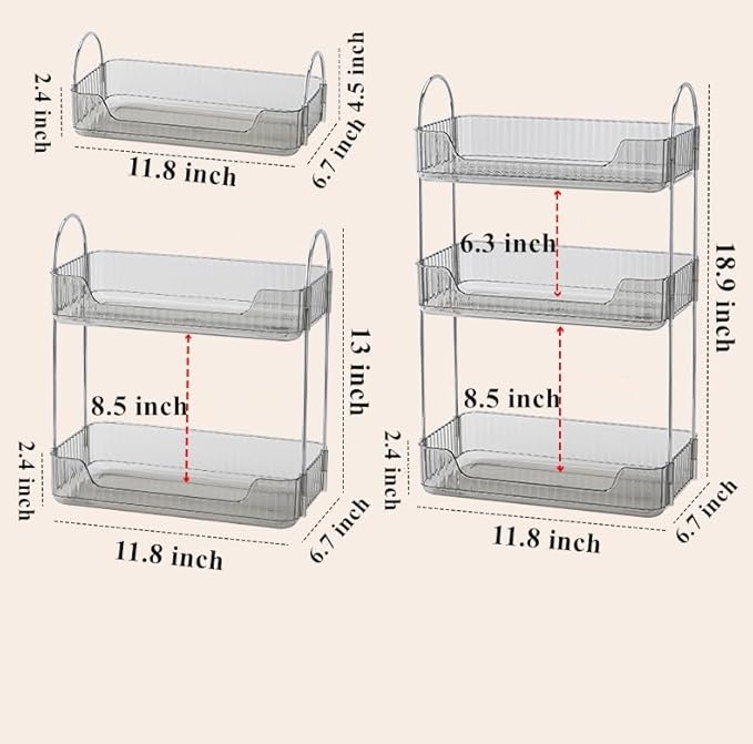 Bathroom Organizer Countertop, Vanity Trays for Bathroom, Skincare Makeup Organizer Tray, Vanity Organizer, Bathroom Counter Organizer for Cosmetics, Toiletries, Lotions, Perfumes (3 Tiers, Grey)-NeatNest