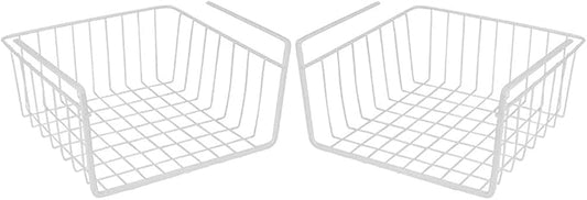 Under Shelf Wire Storage Baskets – Hanging Organizer Rack for Cabinet, Pantry, or Closet – White Metal Basket for Kitchen, Towels, or Office – No Tools Required (Set of 2 10.25")-NeatNest