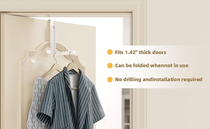 Over The Door Hanger Folding Clothes Drying Rack, Folding Hanging Coat Rack for Indoor Laundry Room Compact Small Space Foldable Portable Clothing Hanger Hook Collapsible- 4 Pack (White)