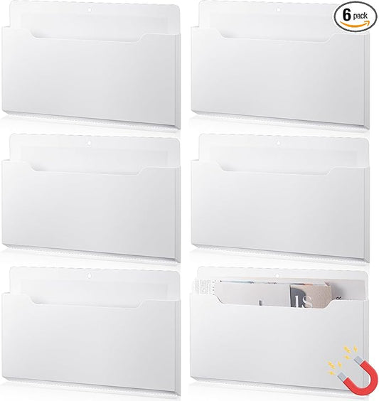 Fuutreo 6 Pcs Magnetic Wall File Organizer Magnetic Wall File Holder Refrigerator Magazine Holder for Mail Letters Paper(White,8.3 x 13.8 Inch,Horizontal)